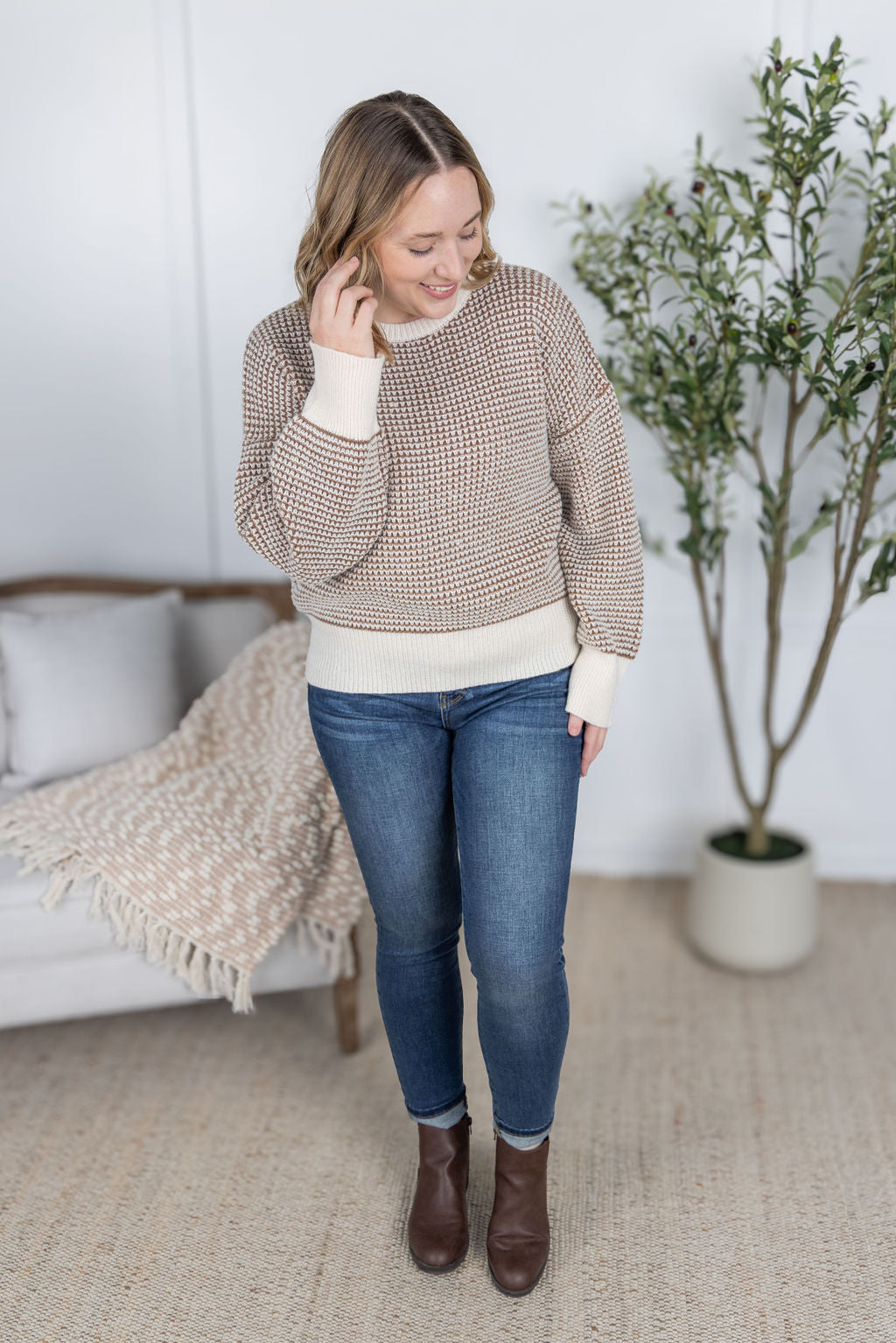 Charlotte Sweater in Mocha and Cream