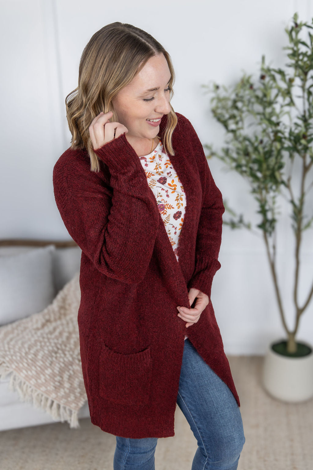 Madison Cozy Cardigan in Burgundy