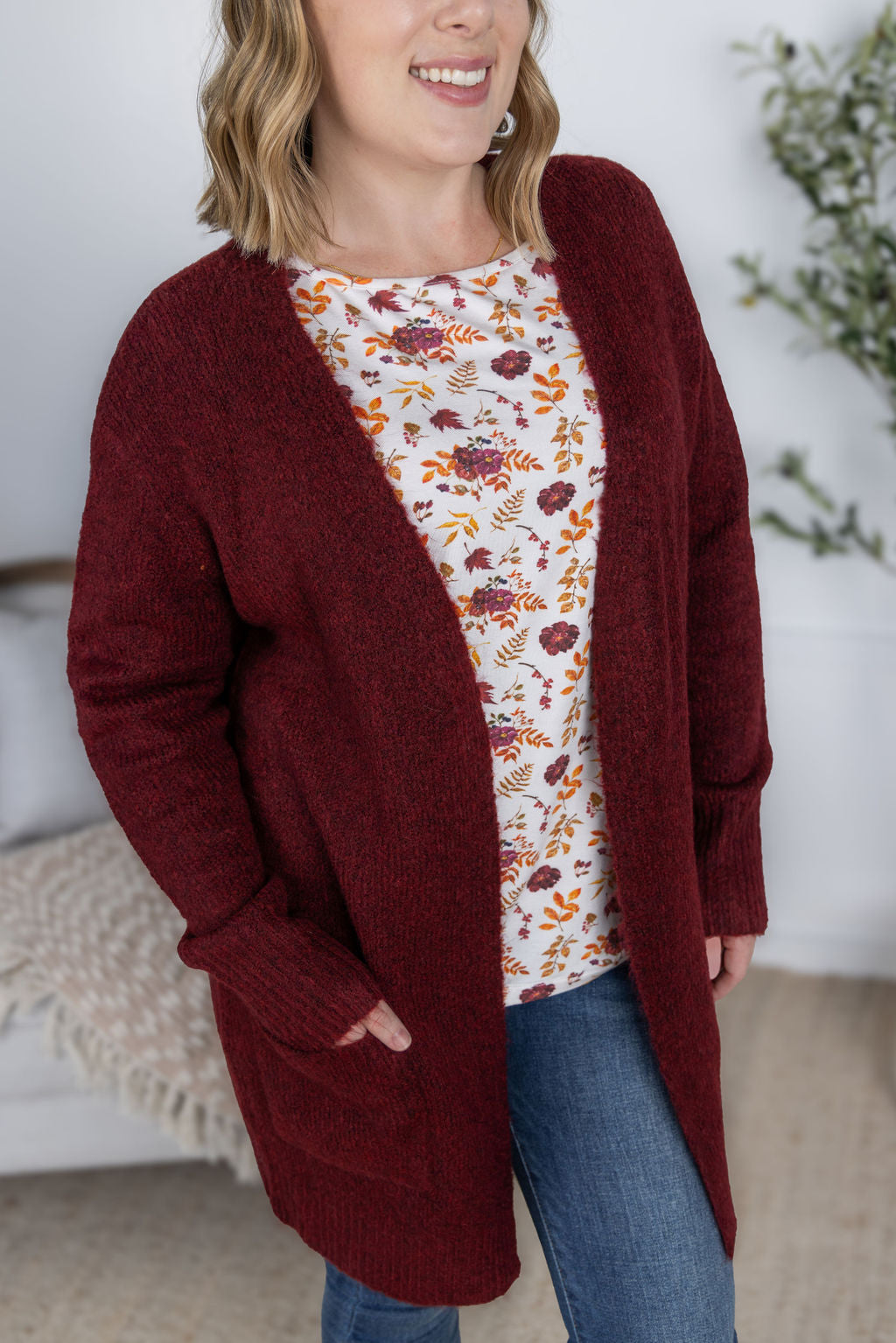 Madison Cozy Cardigan in Burgundy
