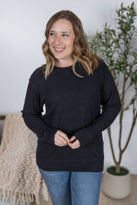 Corrine Ribbed Pullover Top in Black