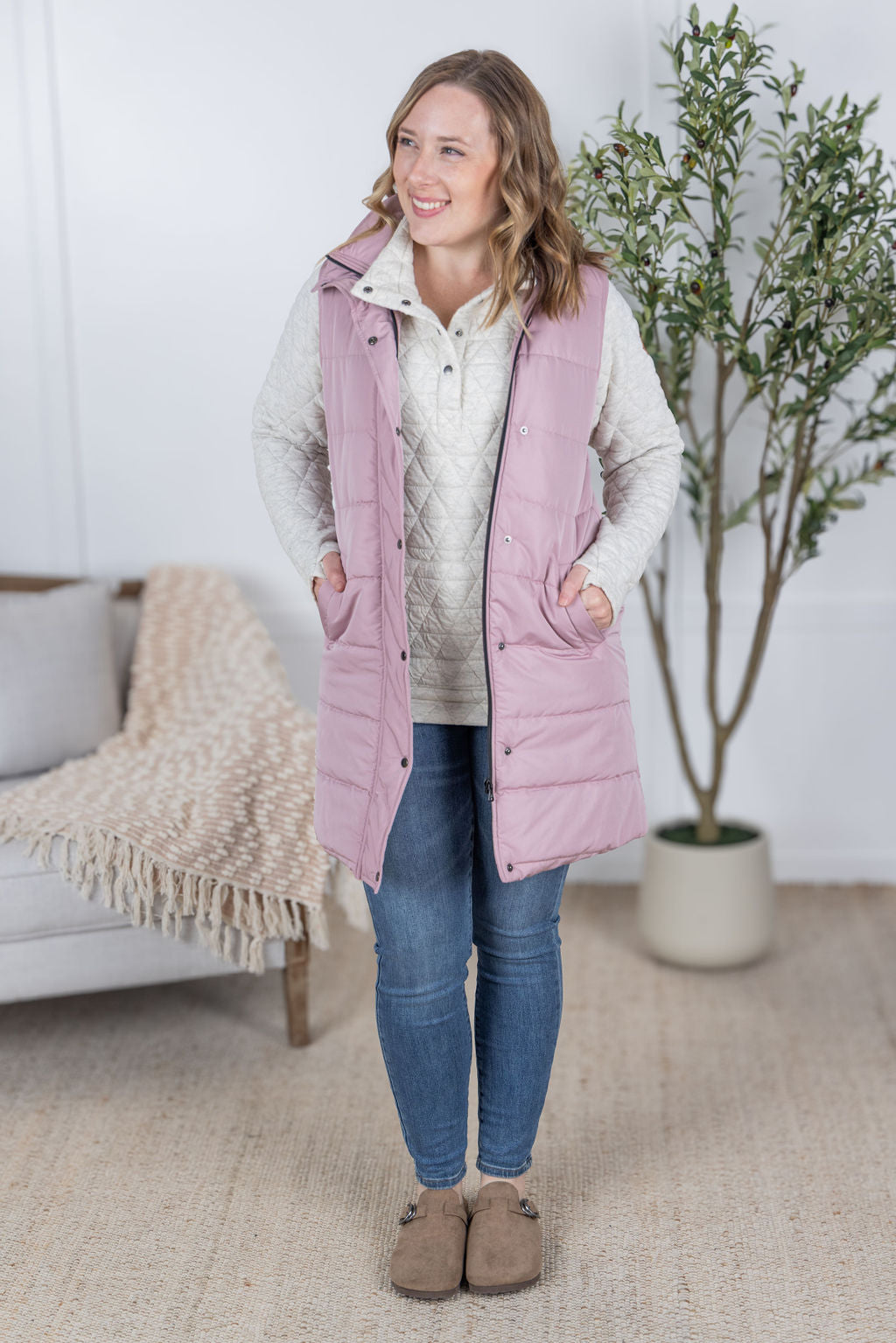 Harlow Long Vest in Blush
