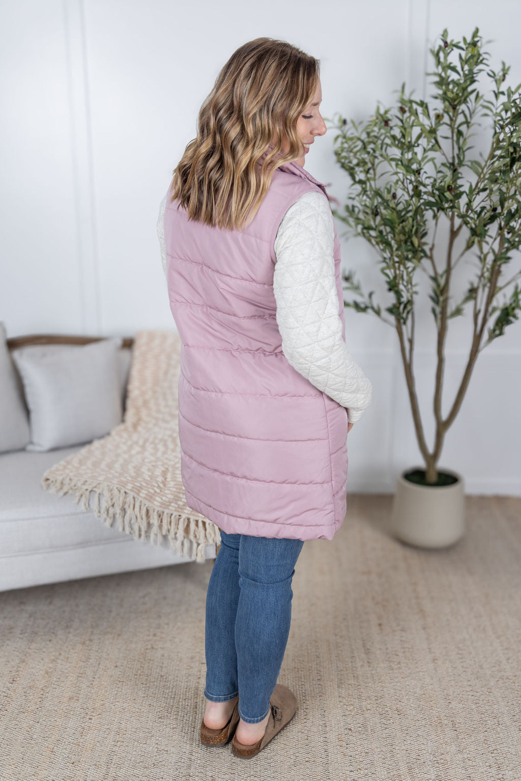 Harlow Long Vest in Blush