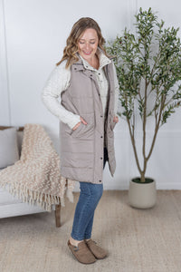 Harlow Long Vest in Latte