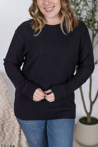 Corrine Ribbed Pullover Top in Black