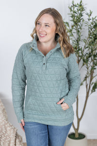 Geometric Button Snap Pullover in Sage