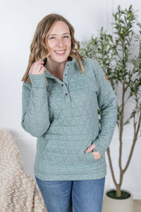 Geometric Button Snap Pullover in Sage