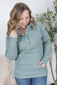 Geometric Button Snap Pullover in Sage