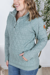 Geometric Button Snap Pullover in Sage