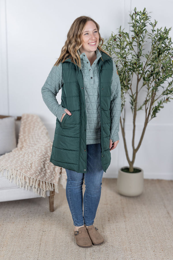 Harlow Long Vest in Hunter Green