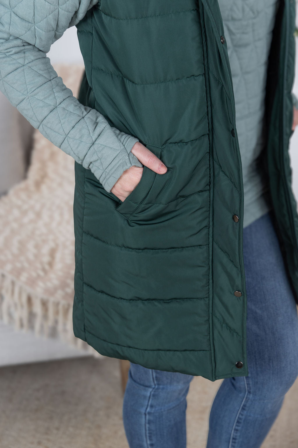 Harlow Long Vest in Hunter Green