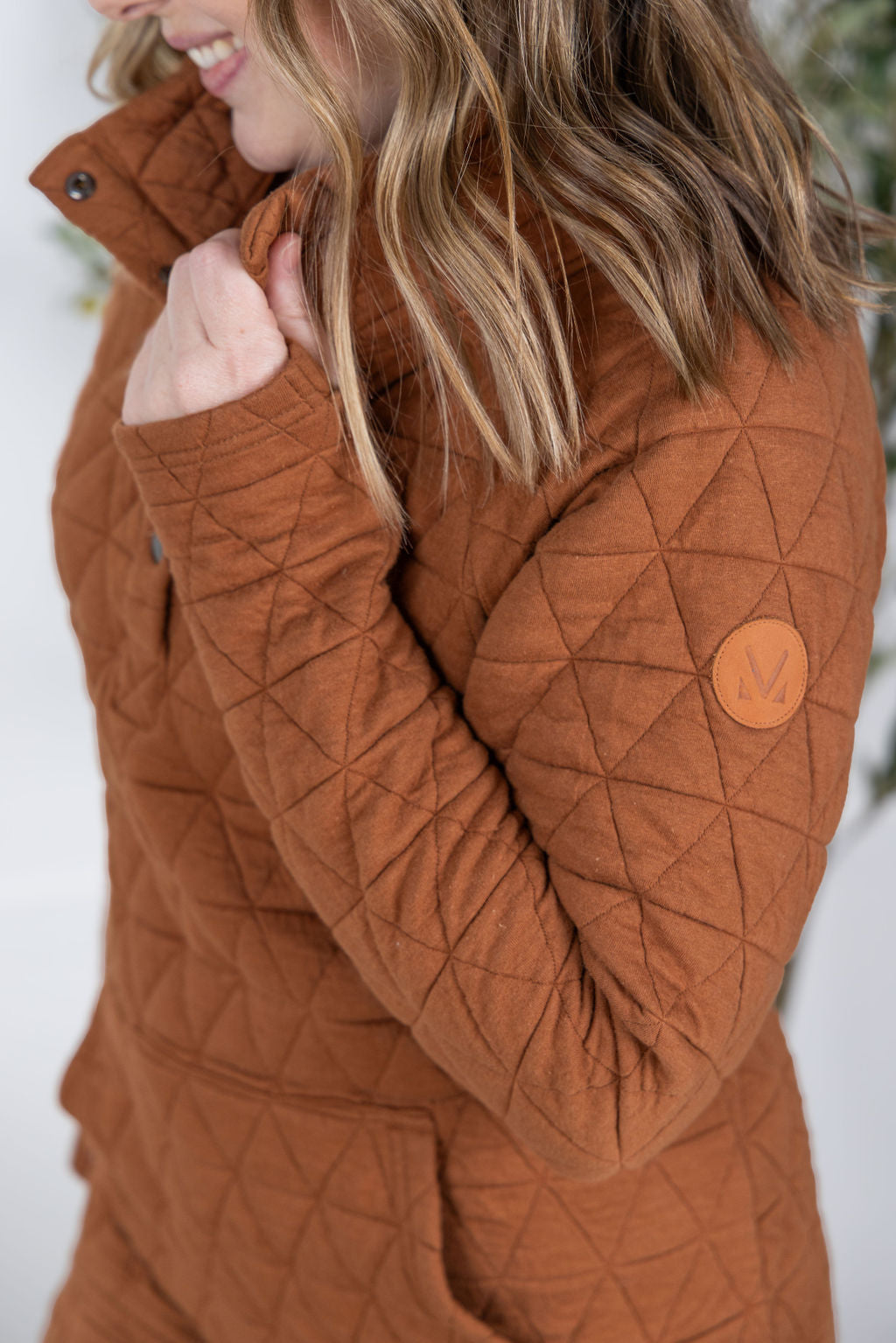 Geometric Button Snap Pullover in Rust