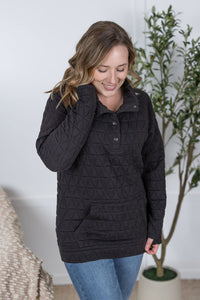 Geometric Button Snap Pullover in Black