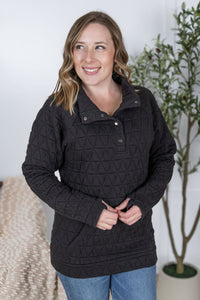 Geometric Button Snap Pullover in Black
