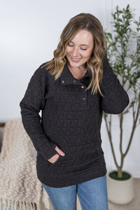 Geometric Button Snap Pullover in Black