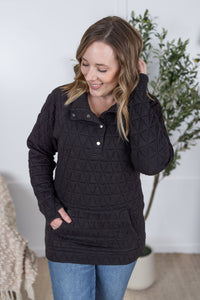 Geometric Button Snap Pullover in Black