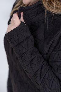 Geometric Button Snap Pullover in Black