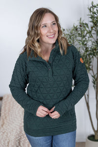 Geometric Button Snap Pullover in Hunter Green