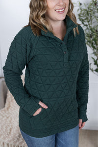 Geometric Button Snap Pullover in Hunter Green
