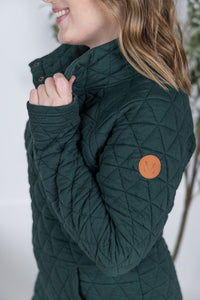 Geometric Button Snap Pullover in Hunter Green