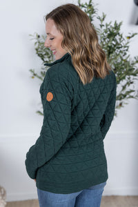 Geometric Button Snap Pullover in Hunter Green