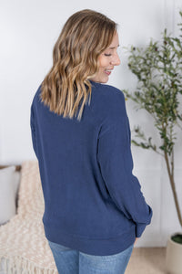 Corrine Ribbed Pullover Top in Navy