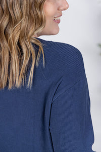 Corrine Ribbed Pullover Top in Navy