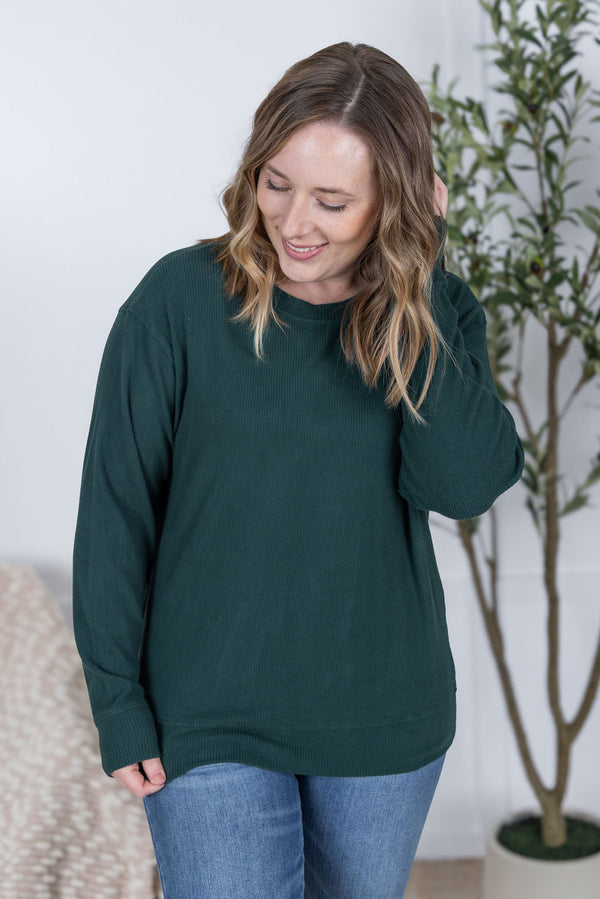 Corrine Ribbed Pullover Top in Hunter Green