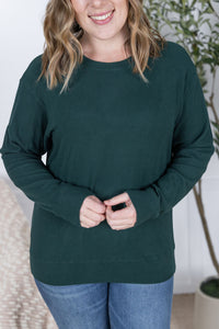 Corrine Ribbed Pullover Top in Hunter Green