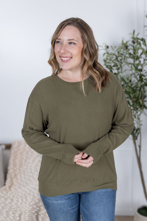 Corrine Ribbed Pullover Top in Olive