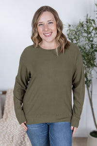 Corrine Ribbed Pullover Top in Olive