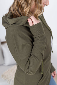 Kacey Ribbed Hoodie in Olive