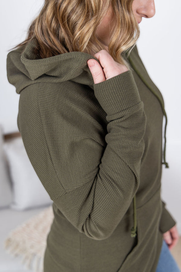Kacey Ribbed Hoodie in Olive