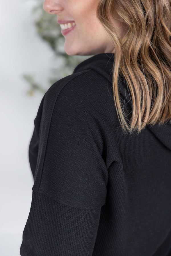 Kacey Ribbed Hoodie in Black