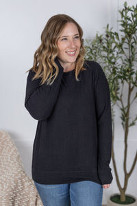Corrine Ribbed Pullover Top in Black