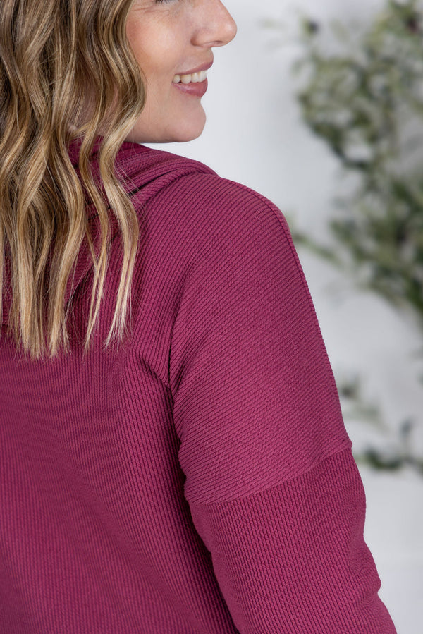 Kacey Ribbed Hoodie in Mulberry