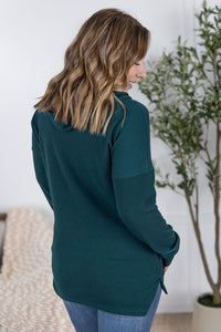 Kacey Ribbed Hoodie in Deep Teal