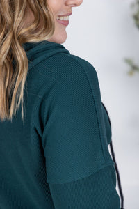 Kacey Ribbed Hoodie in Deep Teal