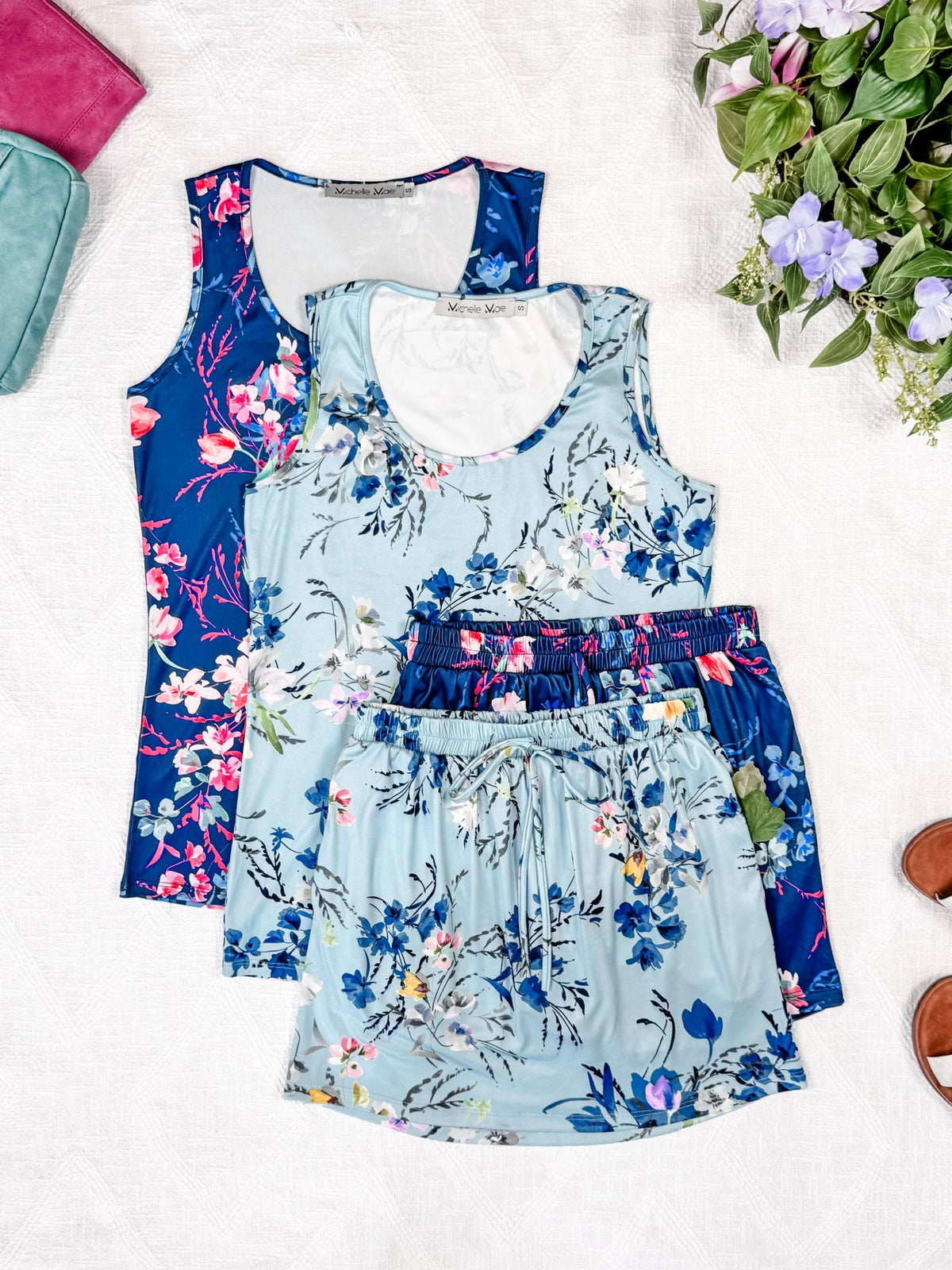 Luxe Crew Tank in Light Blue Floral Bliss