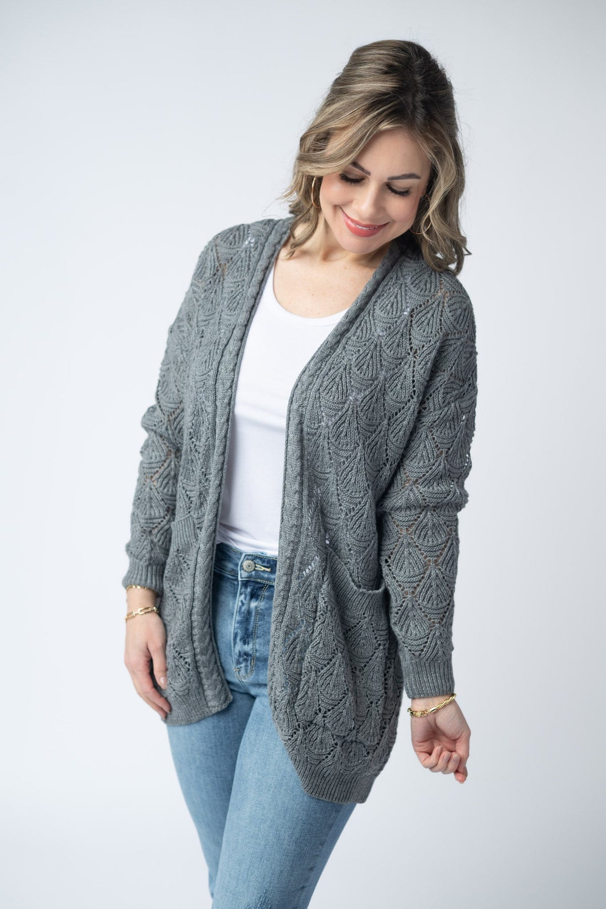 Open Knit Cardigan in Grey