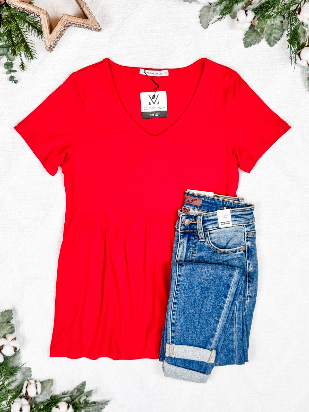 Sarah Ruffle Short Sleeve in Red