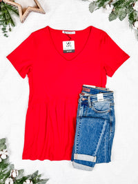Sarah Ruffle Short Sleeve in Red