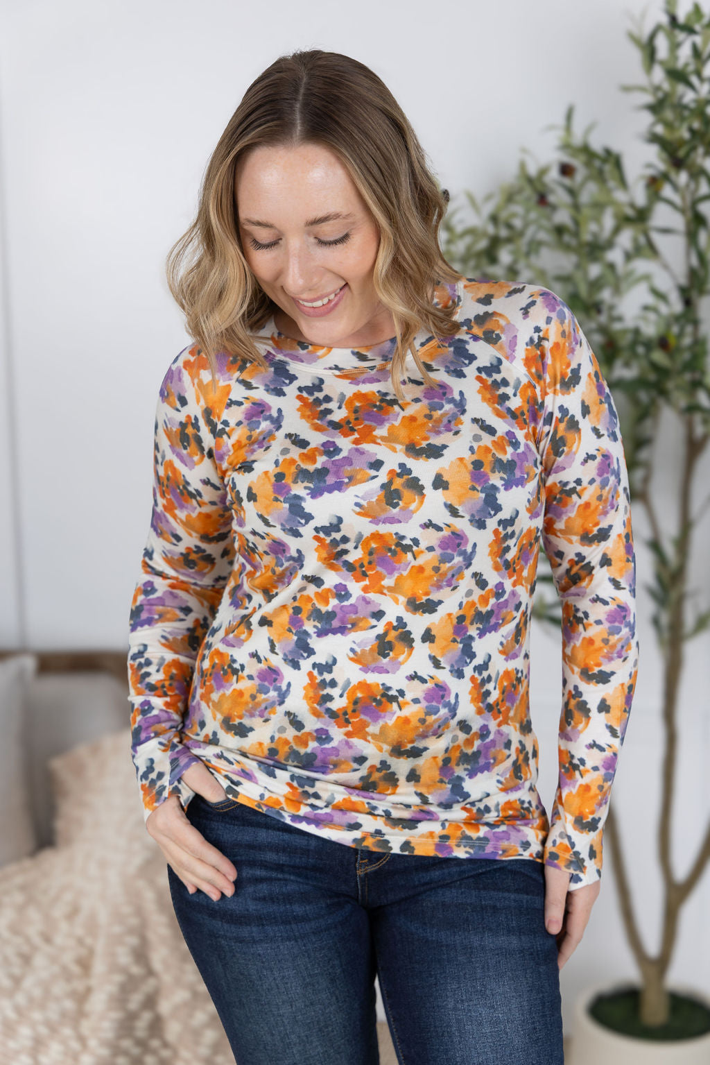 Blair Long Sleeve Top in Autumn Purple Abstract