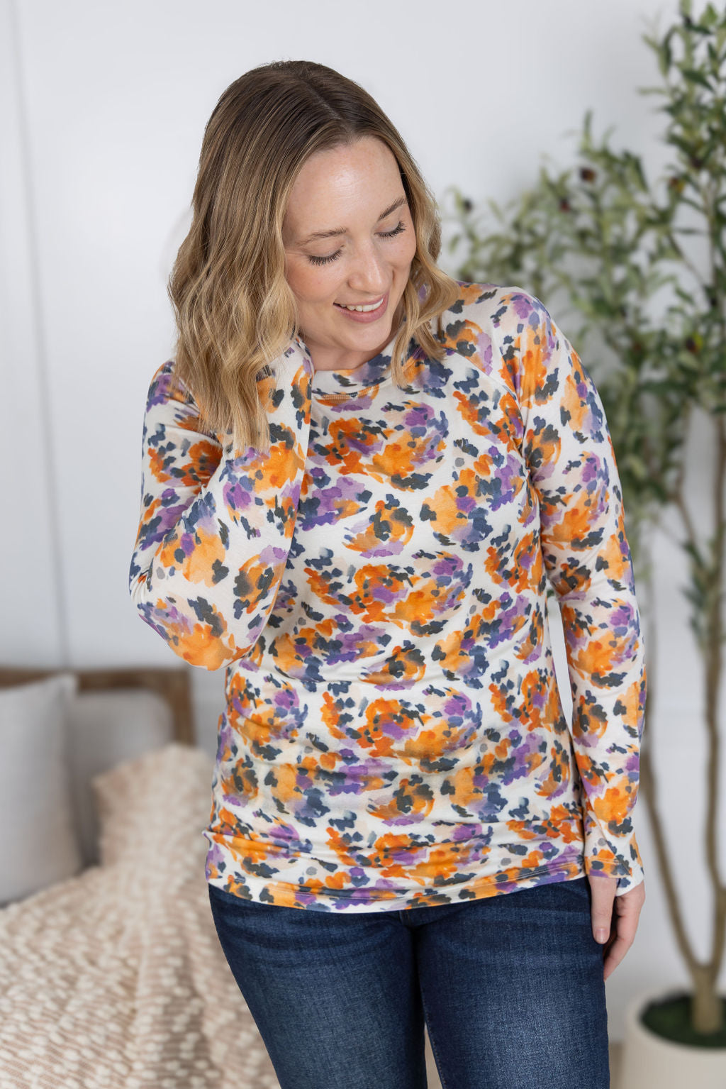 Blair Long Sleeve Top in Autumn Purple Abstract