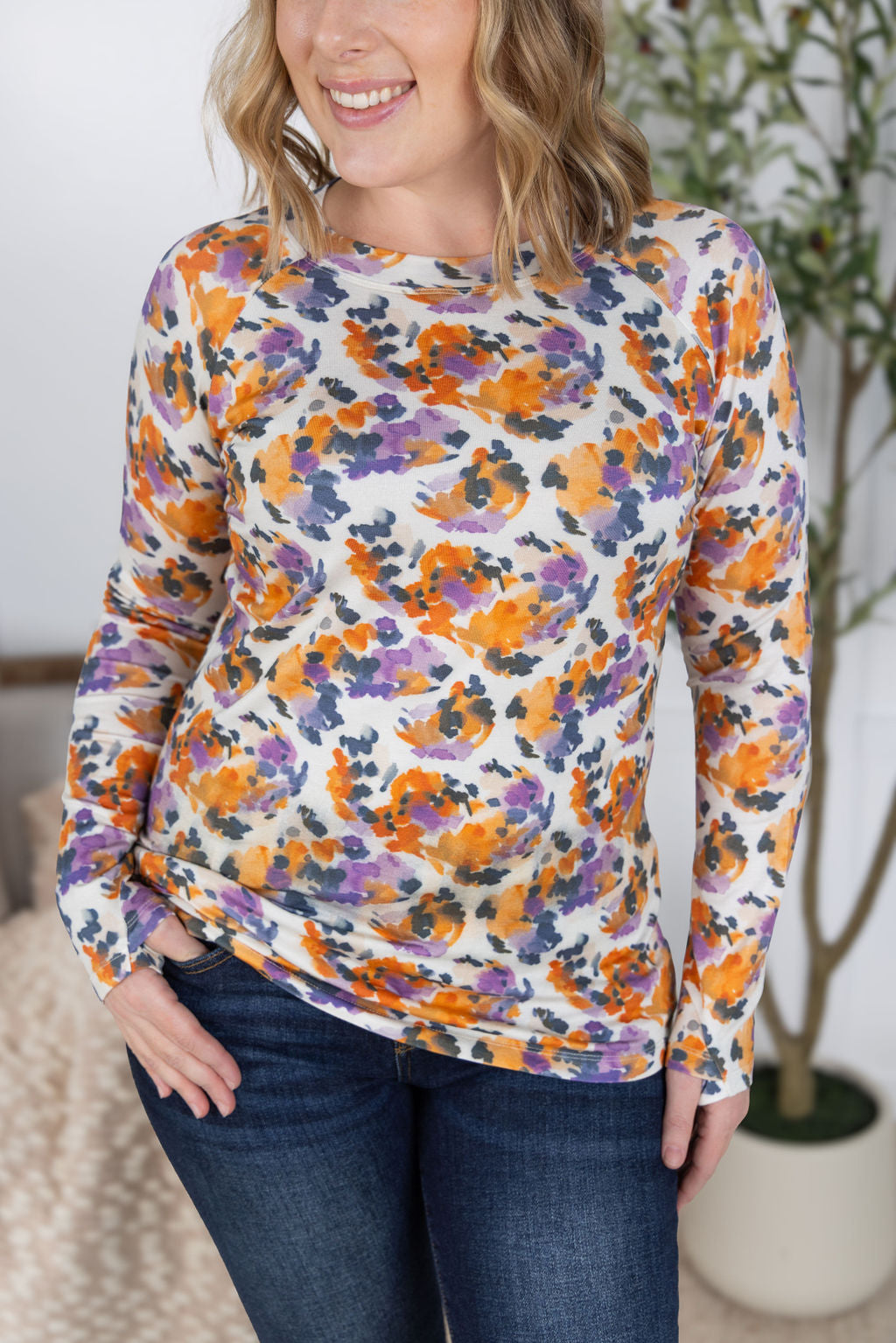 Blair Long Sleeve Top in Autumn Purple Abstract