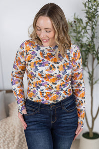 Blair Long Sleeve Top in Autumn Purple Abstract