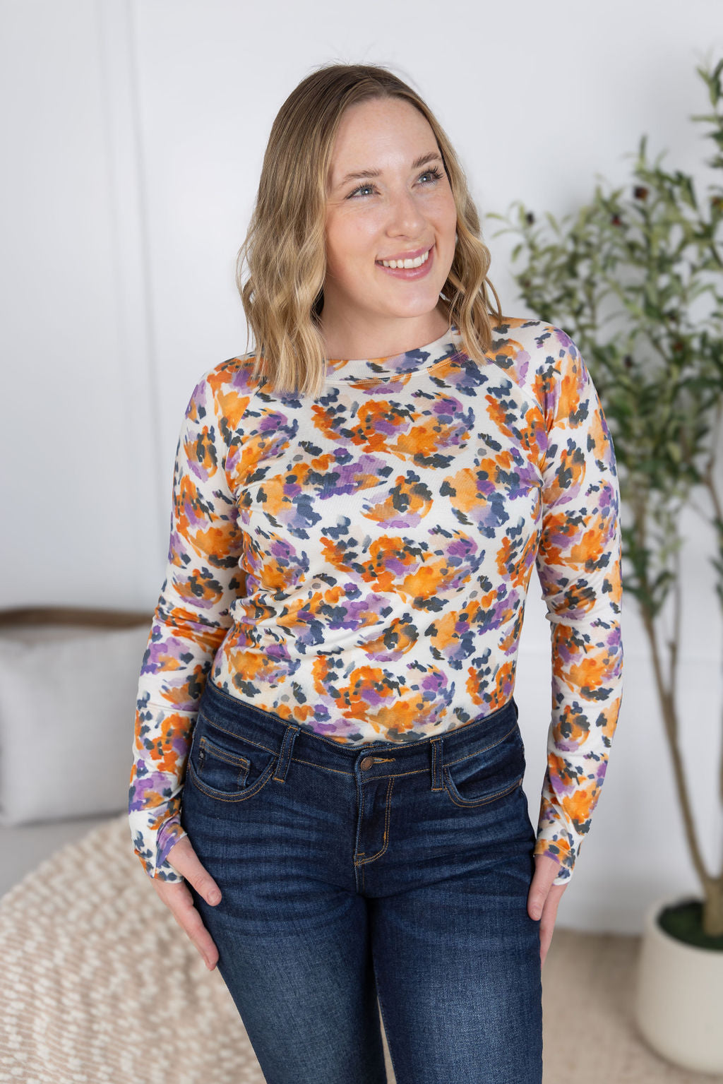 Blair Long Sleeve Top in Autumn Purple Abstract