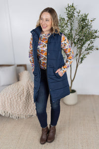 Harlow Long Vest in Navy