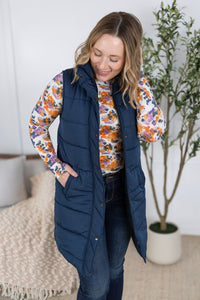 Harlow Long Vest in Navy