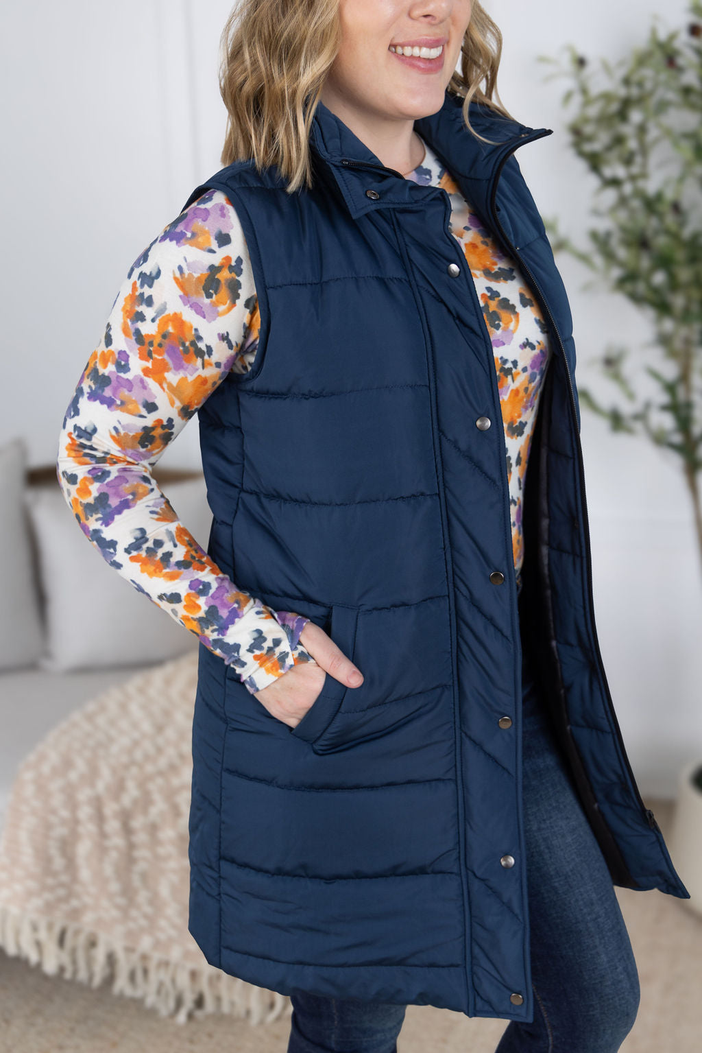 Harlow Long Vest in Navy