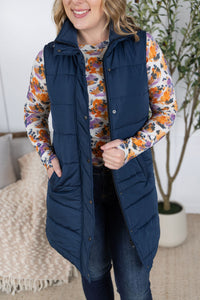 Harlow Long Vest in Navy
